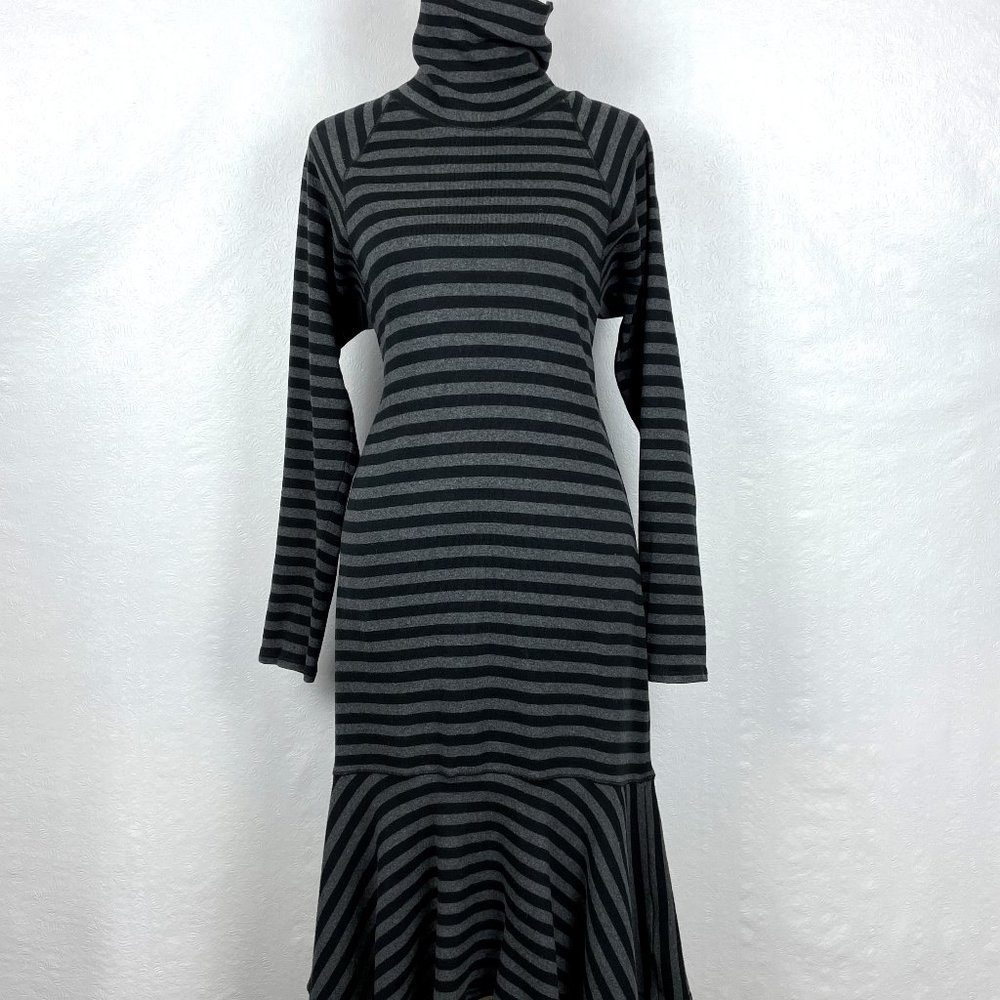 LRL Lauren Jeans Co Striped Cotton Knit Turtleneck Dress Flounce Hem Sz S